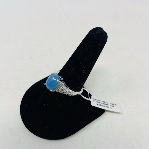 Karis Size 10 Burmese Blue Jade Simulated Peridot Platinum Bond Brass Ring 5029 - Picture 2 of 6